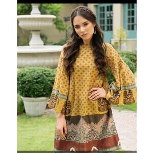 NL Pret Pima CottonYellow Gold  Digital Printed Stitched Lawn Tunic/Dress 10